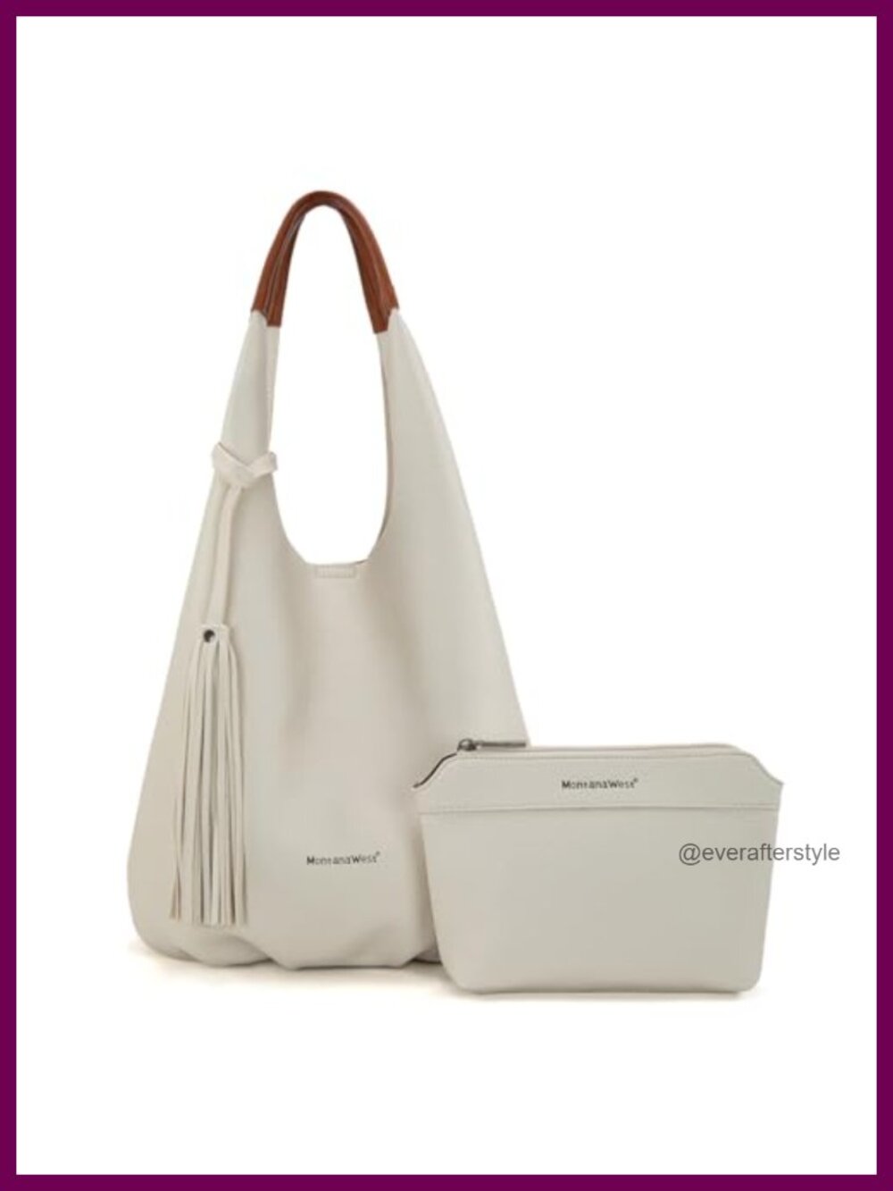 Slouchy Vegan Leather Hobo Bag Set with Cosmetic Bag Tassels Shoulder Handbag